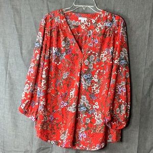 Carolina Belle Women’s Blouse Size 2X  Orange Red Floral